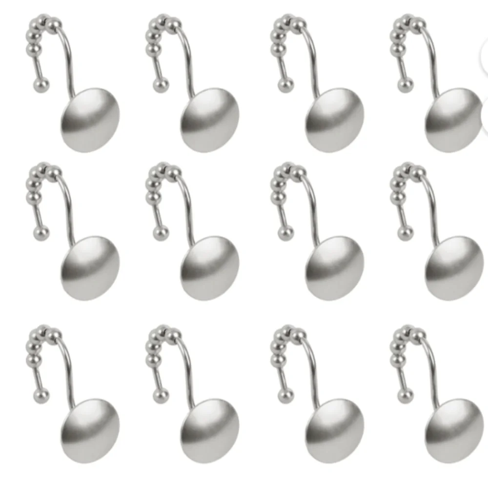 NWOT Metal Shower Hooks Easy Glide Rust Proof Brushed Nickel Set of 12